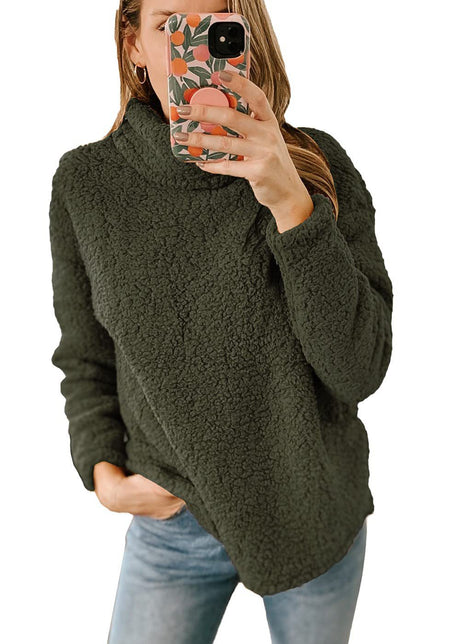 Women's Clothing New Furry Turtleneck Solid Color Hoodie Plush Top Women - Gymlalla