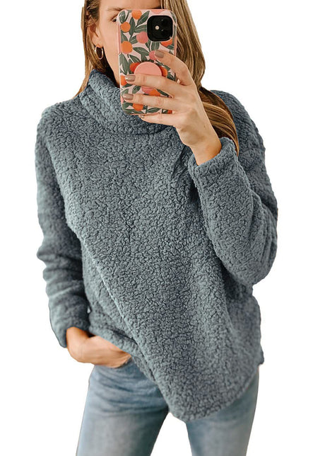 Women's Clothing New Furry Turtleneck Solid Color Hoodie Plush Top Women - Gymlalla