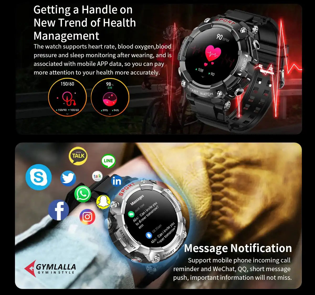 Smart Watch with built in Earbuds New Release by Gymlalla - Gymlalla