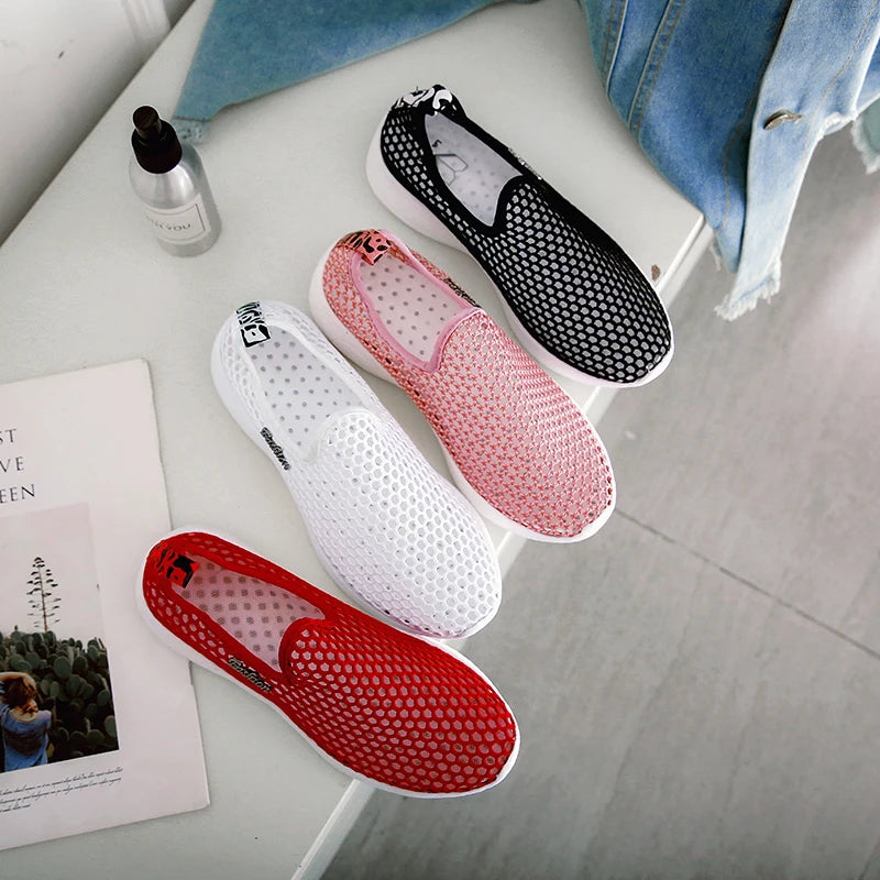 Women's Casual Shoes Soft Portable Sneakers Walking Shoes Flat Soles for Women Breathable Slip on Hollow Out Sports Shoes - Gymlalla