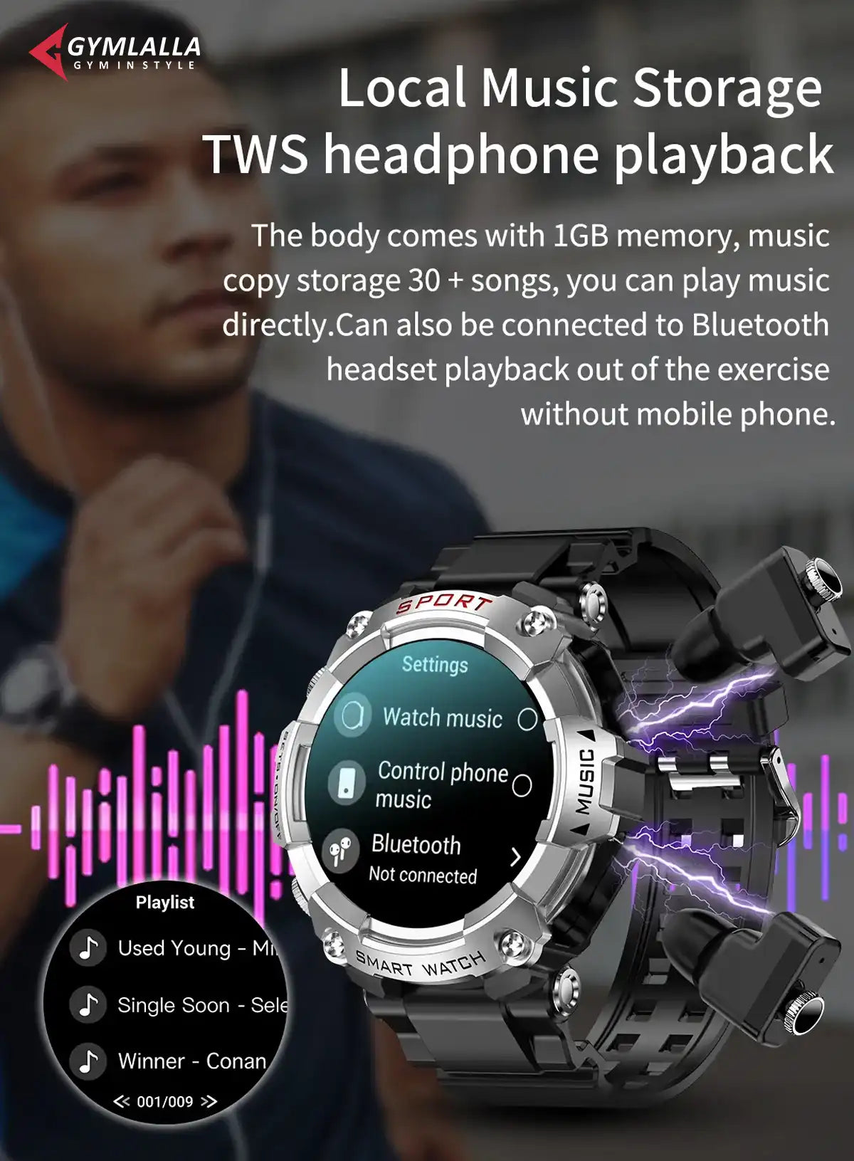 Smart Watch with built in Earbuds New Release by Gymlalla - Gymlalla