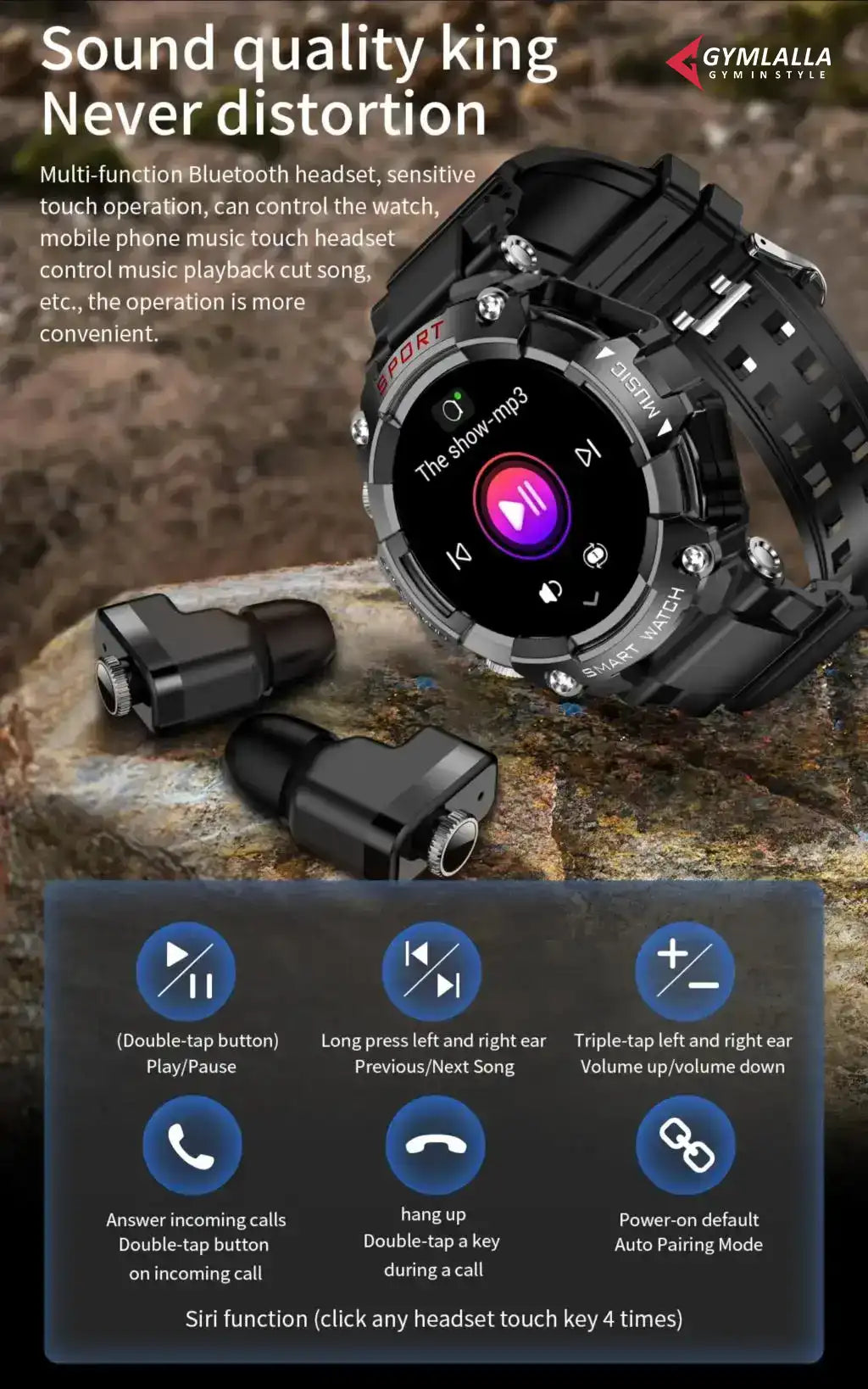 Smart Watch with built in Earbuds New Release by Gymlalla - Gymlalla