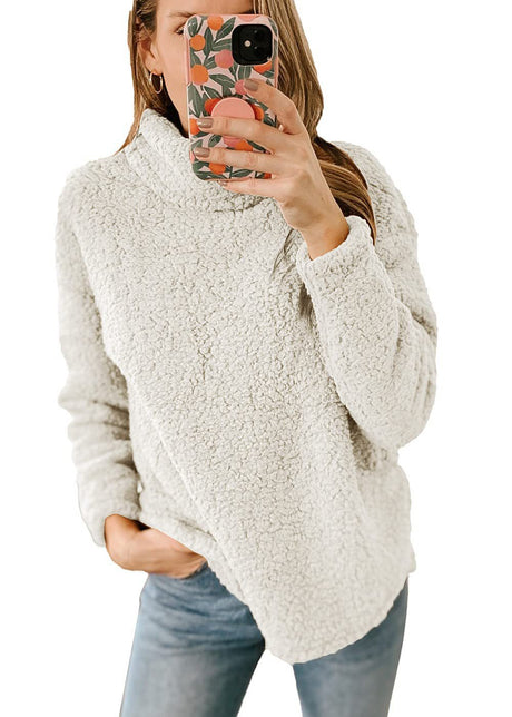 Women's Clothing New Furry Turtleneck Solid Color Hoodie Plush Top Women - Gymlalla