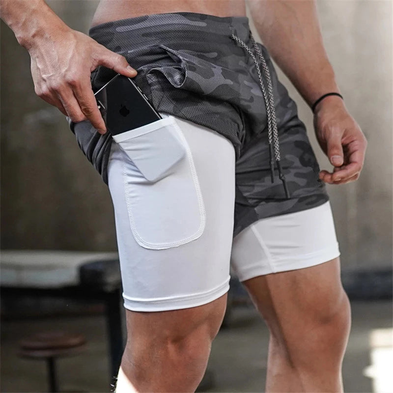 Running Shorts Men 2 In 1 Double-deck Quick Dry GYM Sport Shorts Fitness Jogging Workout Shorts Men Sports Short Pants - Gymlalla