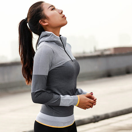 Women Hooded running jacket Long Sleeve Sweatshirt - Gymlalla