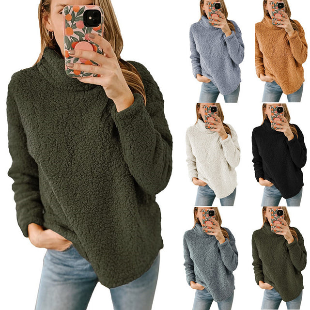 Women's Clothing New Furry Turtleneck Solid Color Hoodie Plush Top Women - Gymlalla