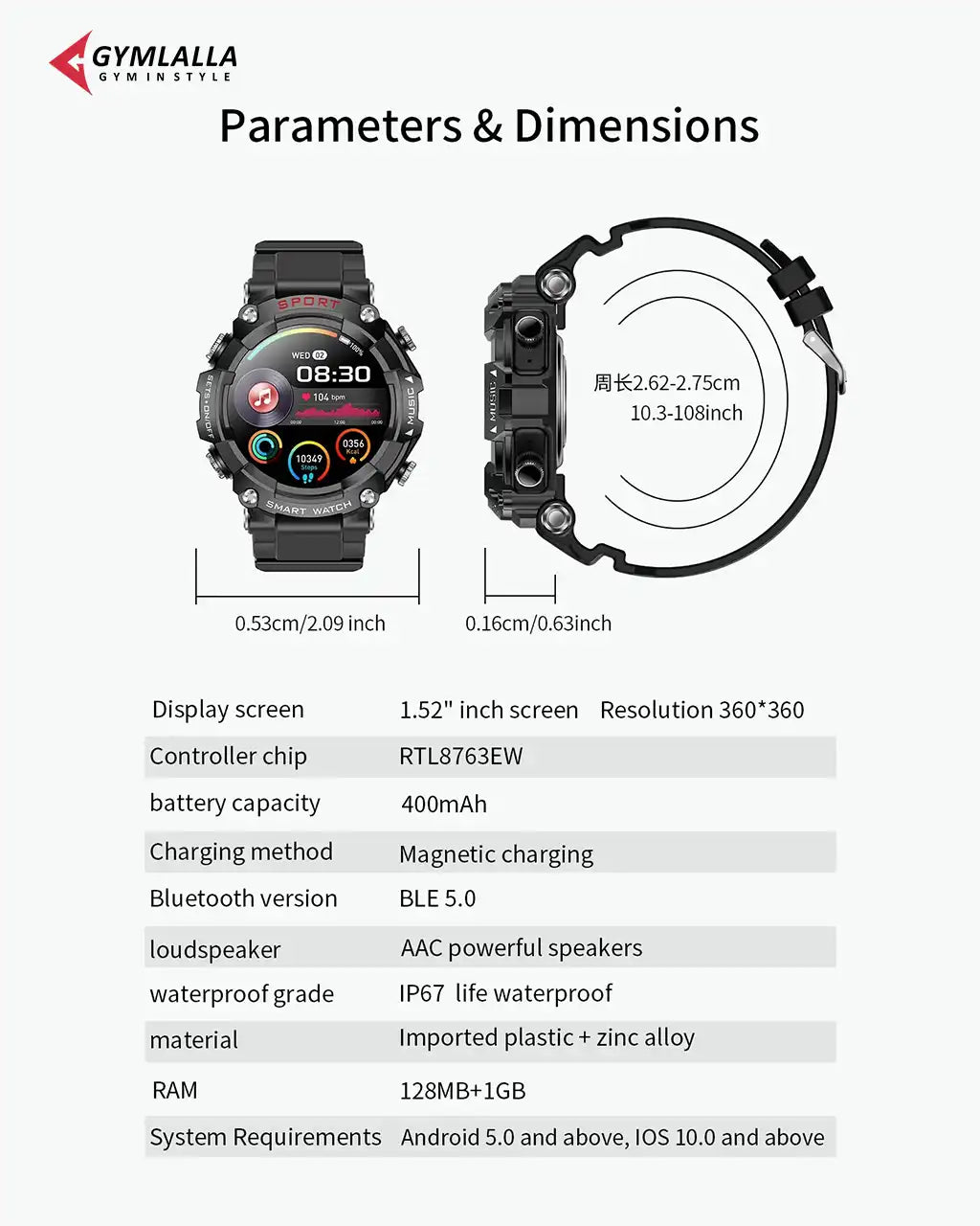 Smart Watch with built in Earbuds New Release by Gymlalla - Gymlalla