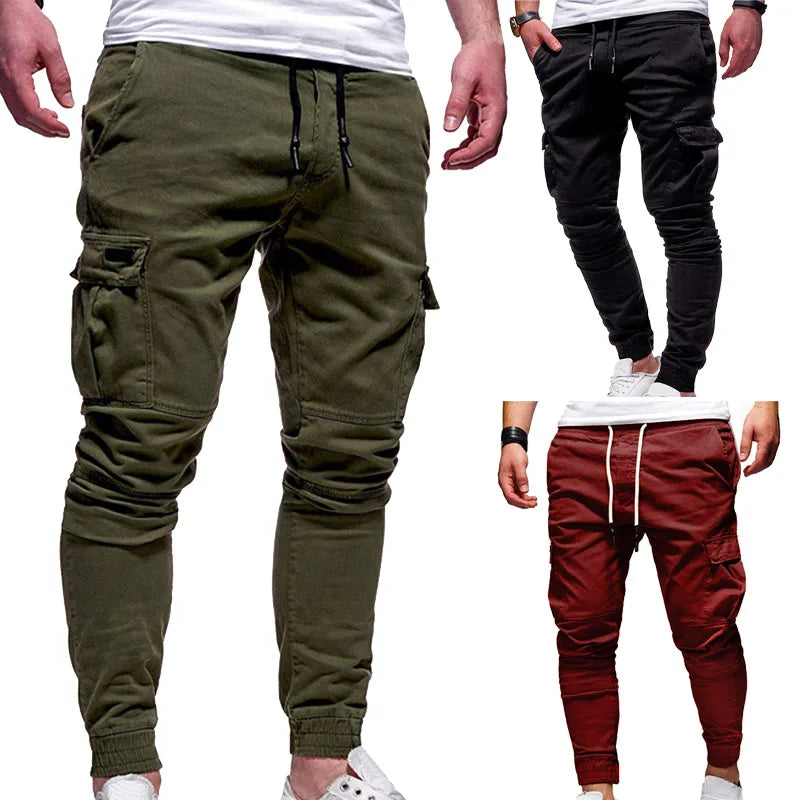 Men's Pants Multi-Pockets Joggers Men Sweatpants New Casual Solid Cargo Pants Men Oversize Streetwear Pants Men Trousers