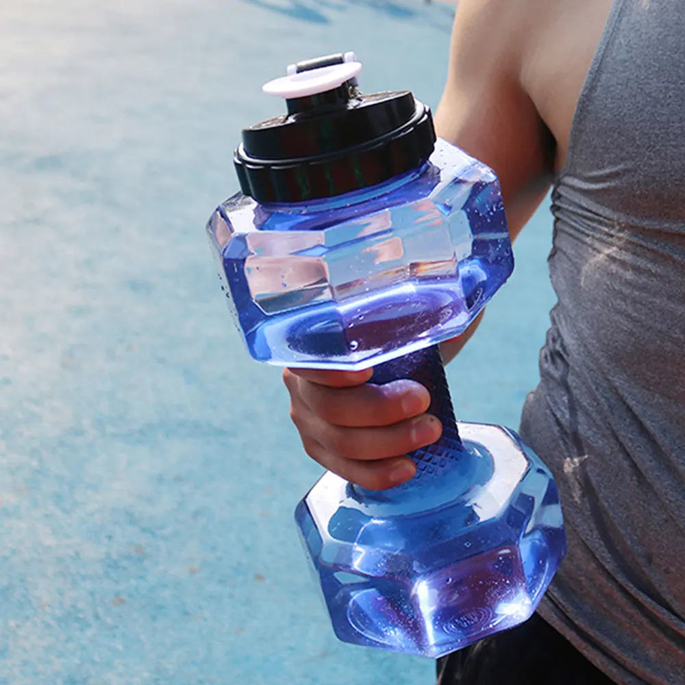 500/1500/2600ML Sports Water Bottles Fitness Dumbbell Leakproof Portable Unbreakable Sports Plastic Bottle Home Gym Training - Gymlalla