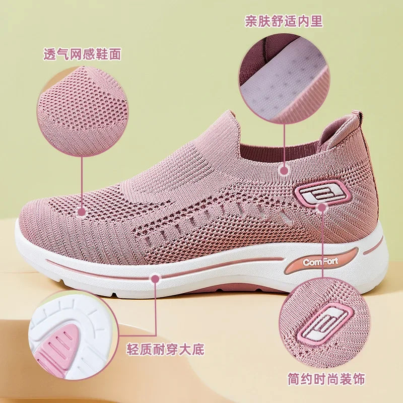 Women Leisure Sneakers Outdoor Mesh Soft Bottom Sport Shoes Solid Slip on Breathable Shoes Sneakers Women Zapatos Mujer - Gymlalla