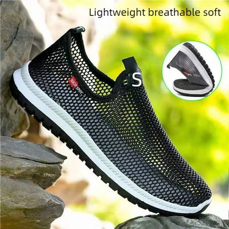 Men's breathable lightweight casual mesh sports shoes summer outdoor soft sole running shoes fashion walking shoes male sneakers - Gymlalla