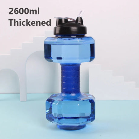 500/1500/2600ML Sports Water Bottles Fitness Dumbbell Leakproof Portable Unbreakable Sports Plastic Bottle Home Gym Training - Gymlalla
