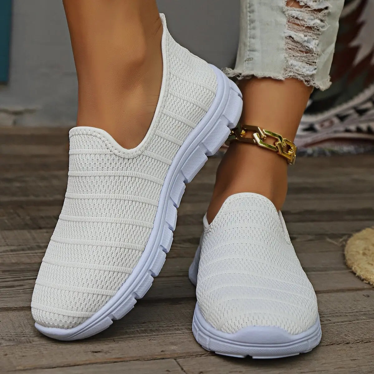 2024Summer Sneakers Slip On Flat Shoe Women's Fashion Casual Loafers Walking Shoe Outdoor Mesh Soft Bottom Sports