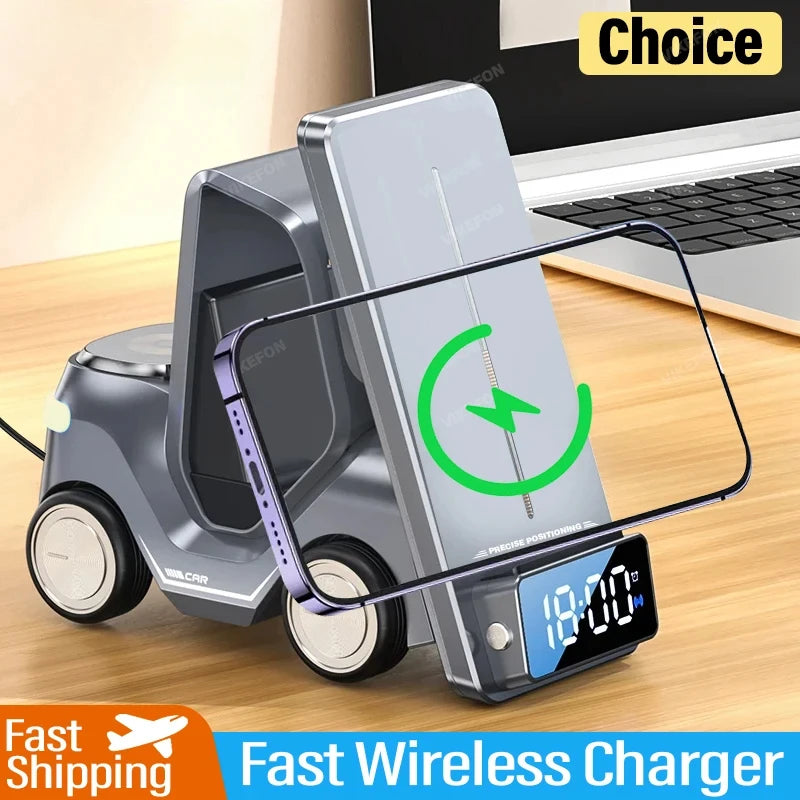 5 in 1 Wireless Charger Phone Stand For iPhone 15 14 13 12 MAX 15W Fast Charging Magnetic Dock Station For Apple Watch Earphones