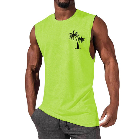 Coconut Tree Embroidery Vest Summer Beach Tank Tops Workout Muscle Men Sports Fitness T-shirt - Gymlalla