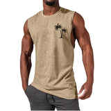 Coconut Tree Embroidery Vest Summer Beach Tank Tops Workout Muscle Men Sports Fitness T-shirt - Gymlalla